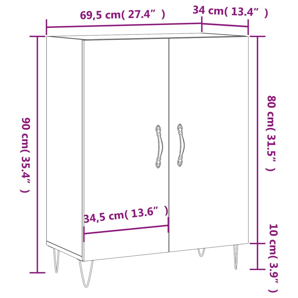 vidaXL Komoda siva boja betona 69,5x34x90 cm od konstruiranog drva