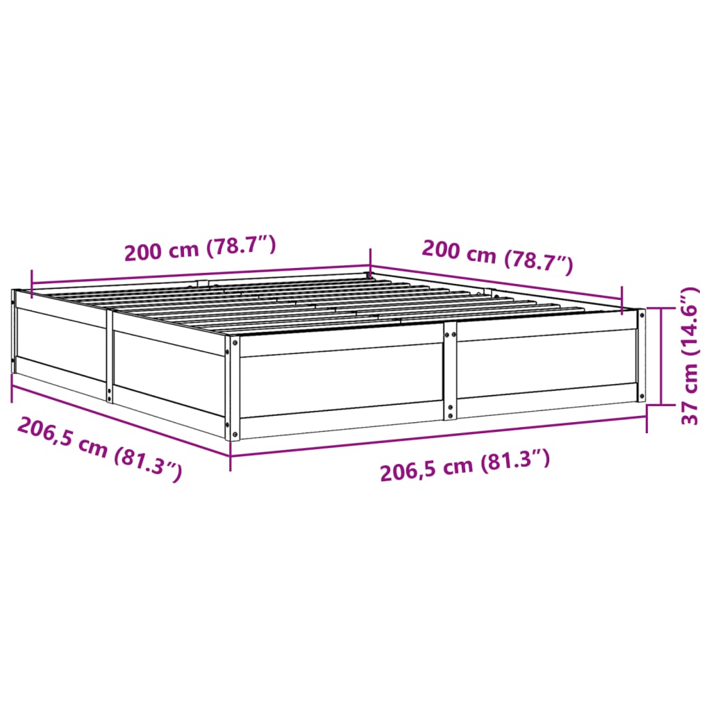 vidaXL Okvir kreveta bez madraca 200 x 200 cm od masivne borovine