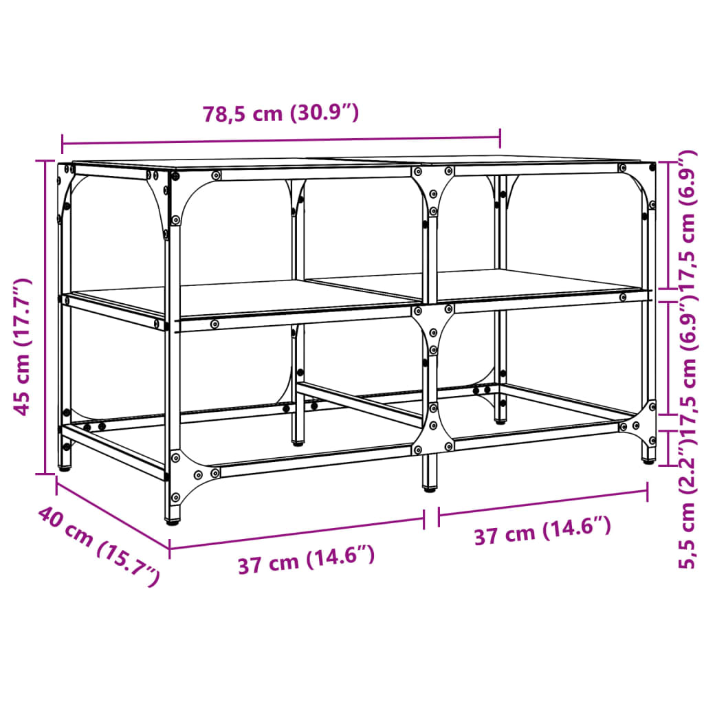 vidaXL Stolić s prozirnom staklenom površinom 78,5x40x45 cm čelik