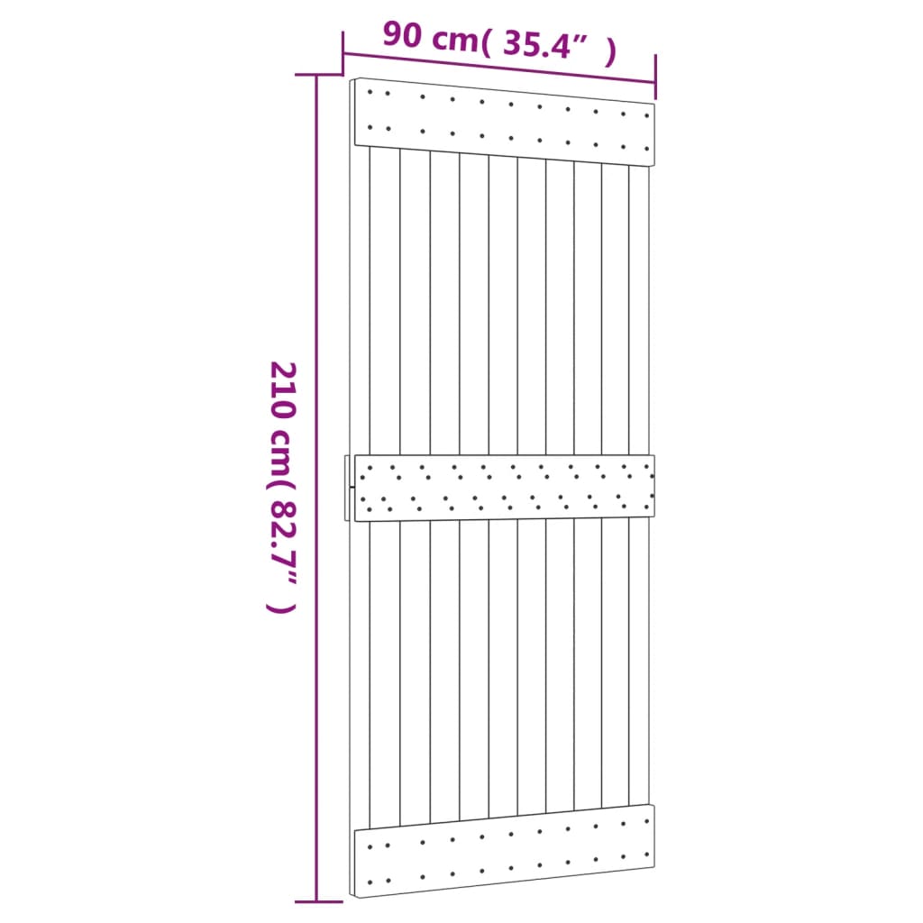 vidaXL Klizna vrata s priborom za montažu 90 x 210 cm masivna borovina