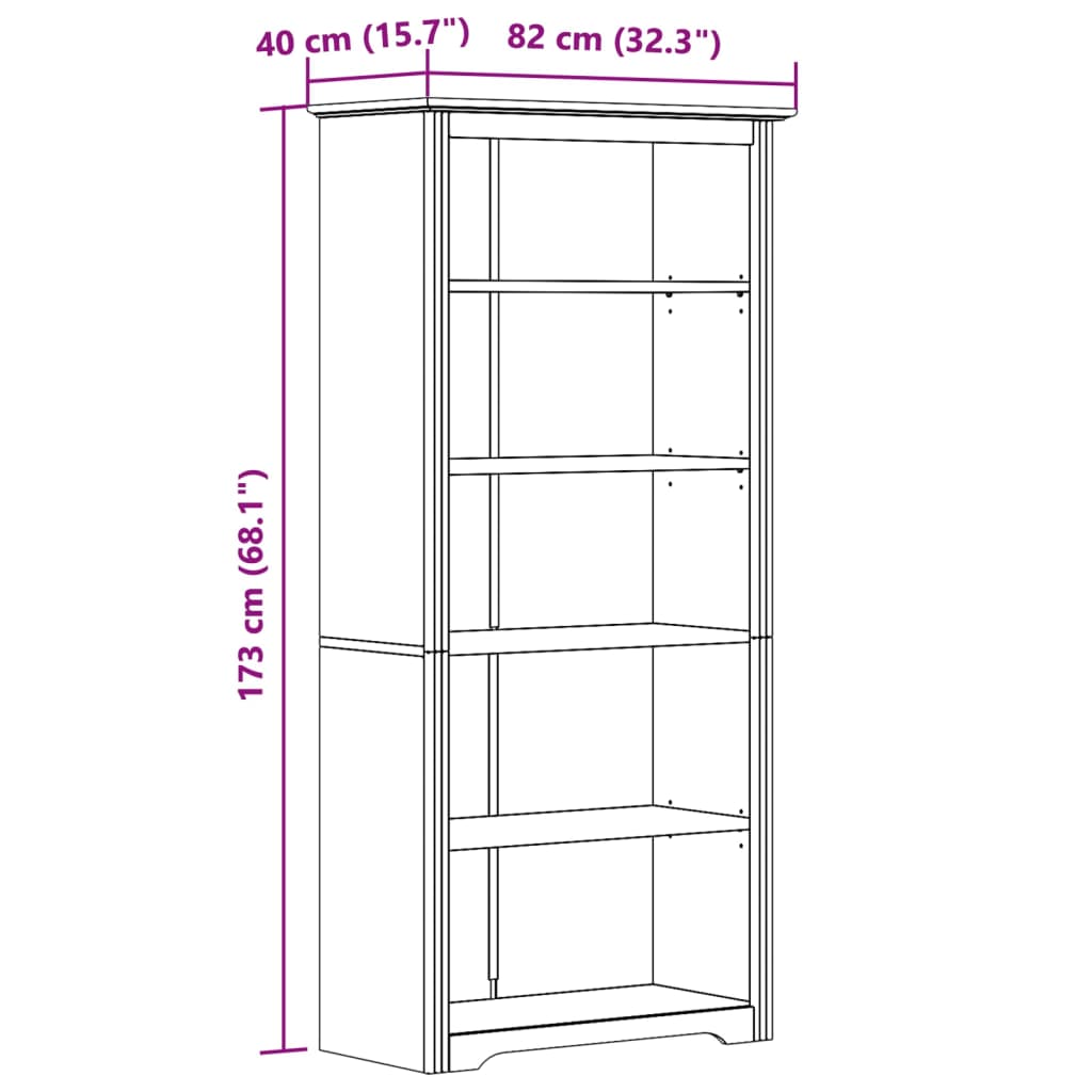 vidaXL Regal za knjige BODO smeđi 82x40x173 cm od masivne borovine