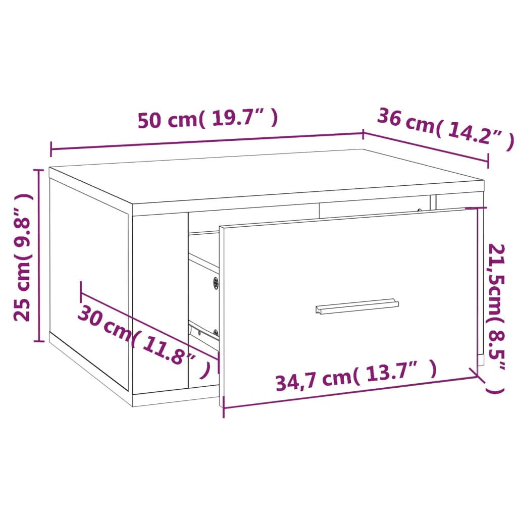 vidaXL Zidni noćni ormarić Smeđi hrast 50x36x25 cm