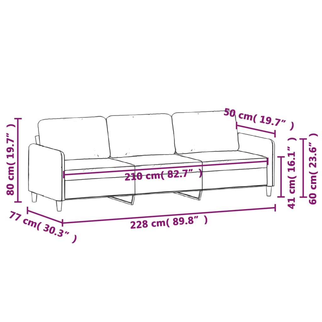 vidaXL Trosjed od tkanine svjetlosivi 210 cm