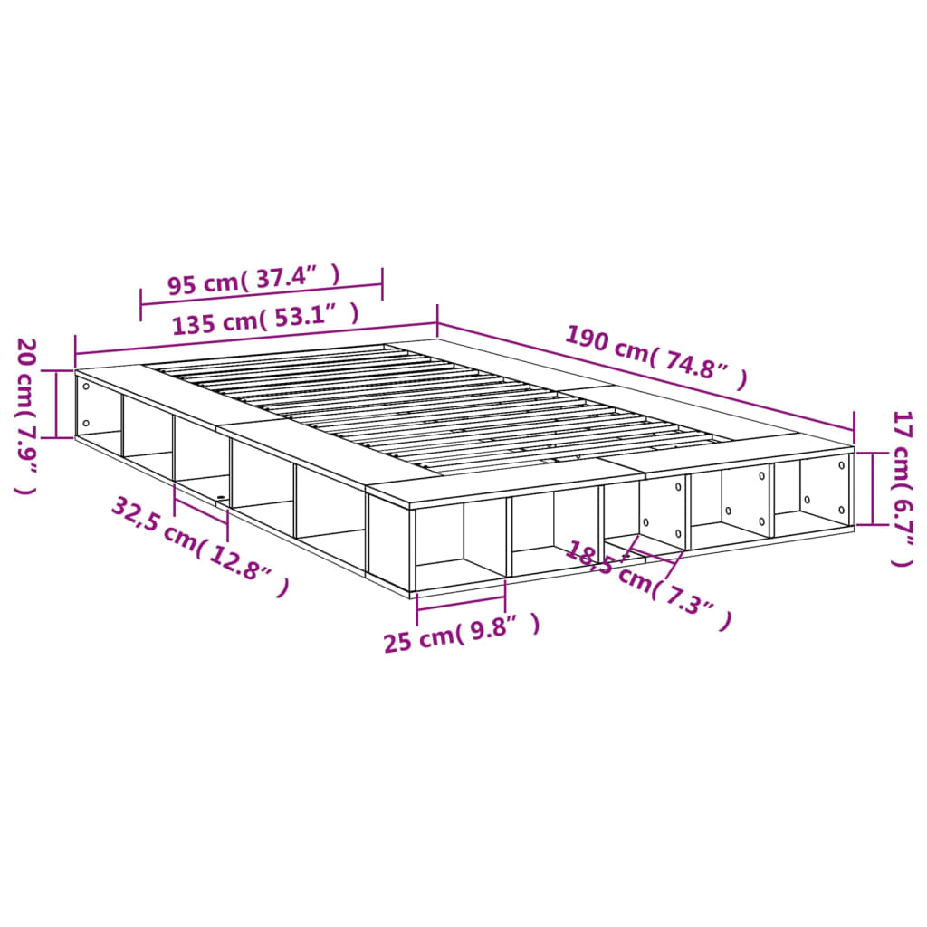 vidaXL Okvir za krevet boja hrasta 135x190 cm konstruirano drvo