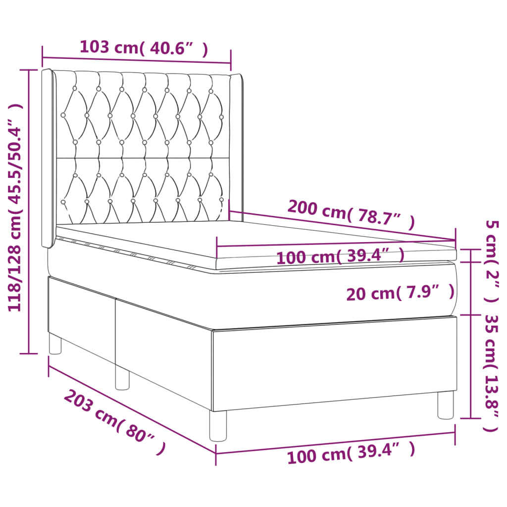 vidaXL Box spring krevet s madracem svjetlosivi 100x200 cm baršunasti