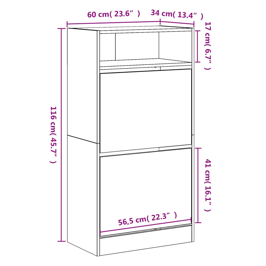 vidaXL Ormarić za cipele boja hrasta 60x34x116 cm konstruirano drvo