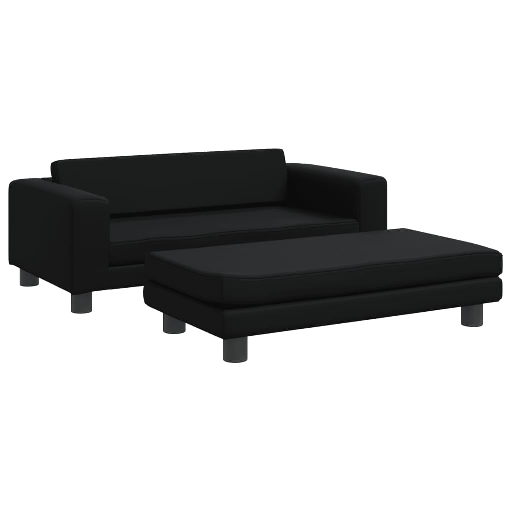 vidaXL Dječja sofa s tabureom crna 100 x 50 x 30 cm od umjetne kože