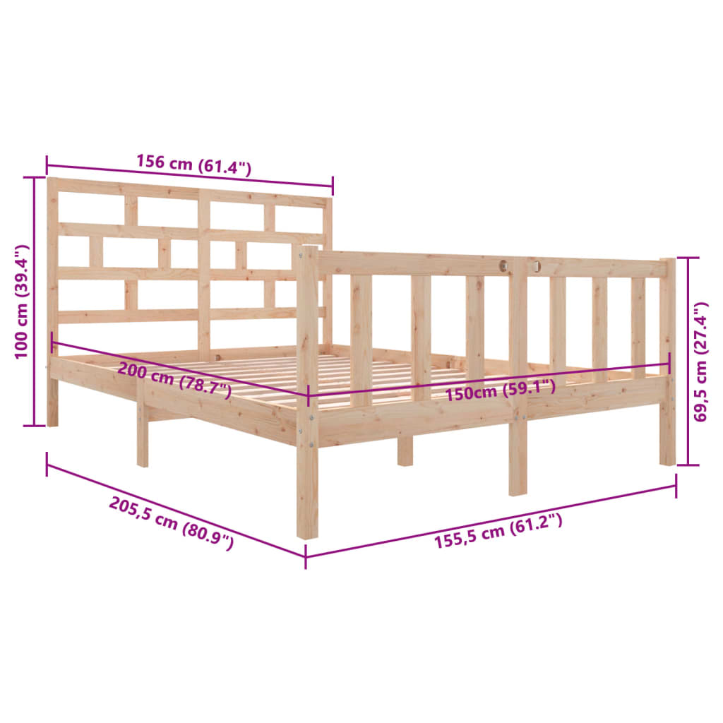 vidaXL Okvir za krevet od borovine 150 x 200 cm veliki bračni