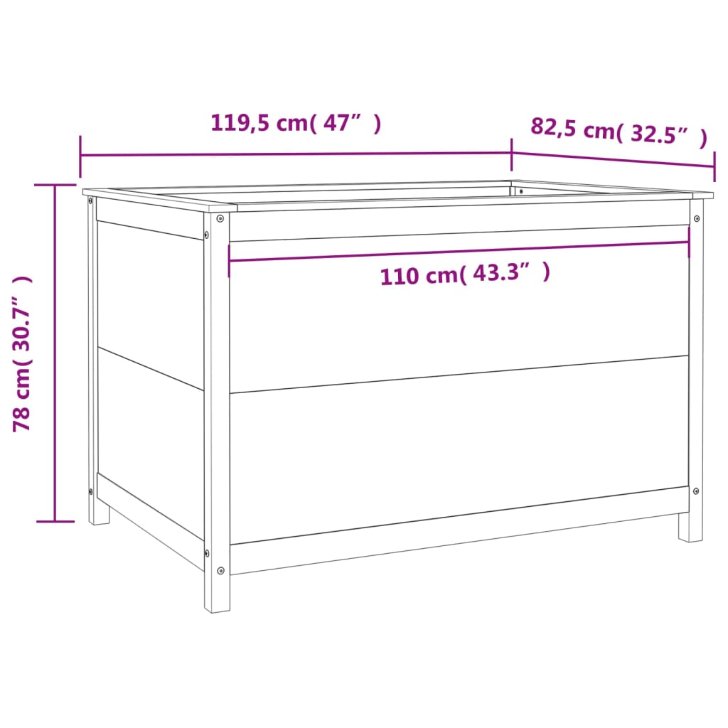 vidaXL Povišena vrtna gredica siva 119,5x82,5x78 cm masivna borovina