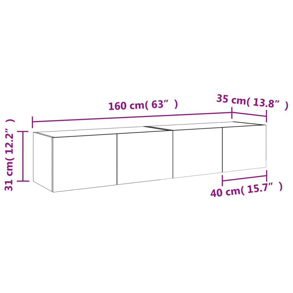 vidaXL Zidni TV ormarići s LED svjetlima 2 kom crni 80x35x31 cm