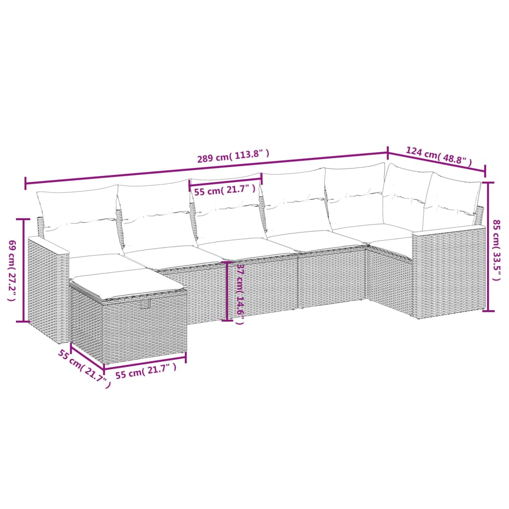 vidaXL 7-dijelni set vrtnih sofa s jastucima bež od poliratana