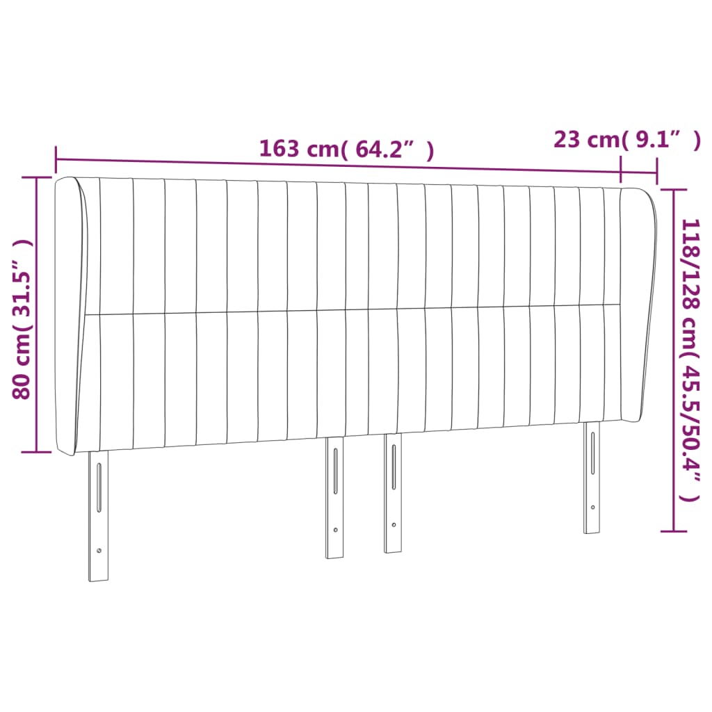 vidaXL Uzglavlje s ušima svjetlosivo 163x23x118/128 cm od tkanine