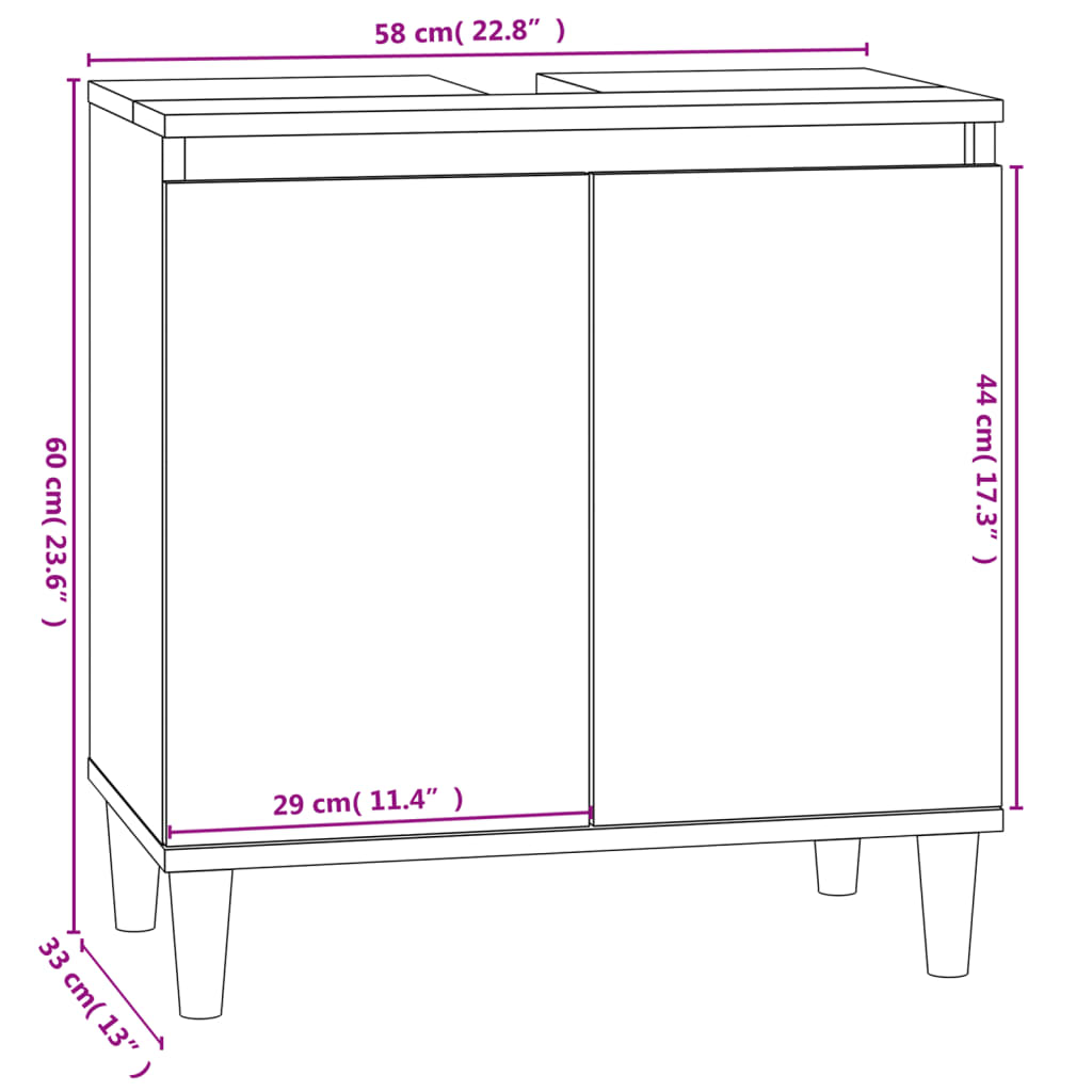 vidaXL Ormarić za umivaonik crni 58x33x60 cm konstruirano drvo