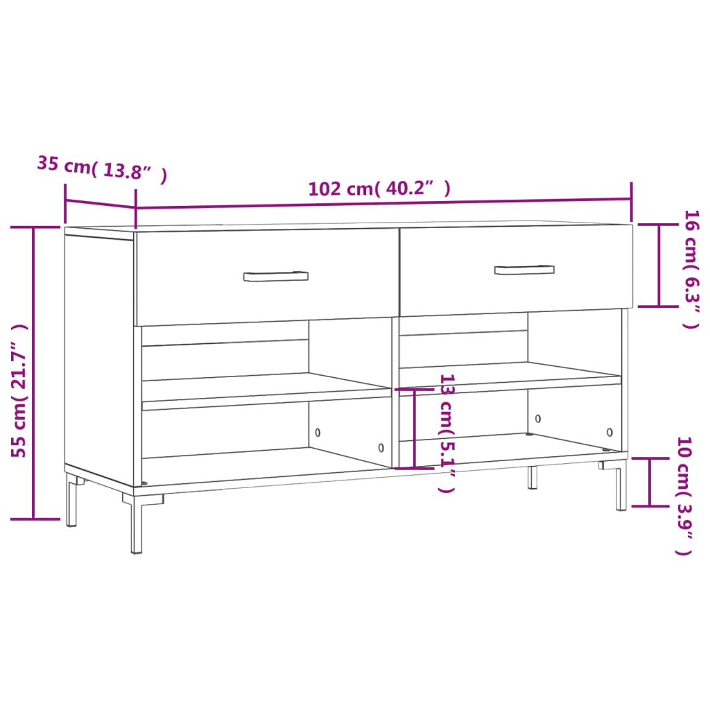 vidaXL Klupa za cipele sjajna bijela 102x35x55 cm konstruirano drvo