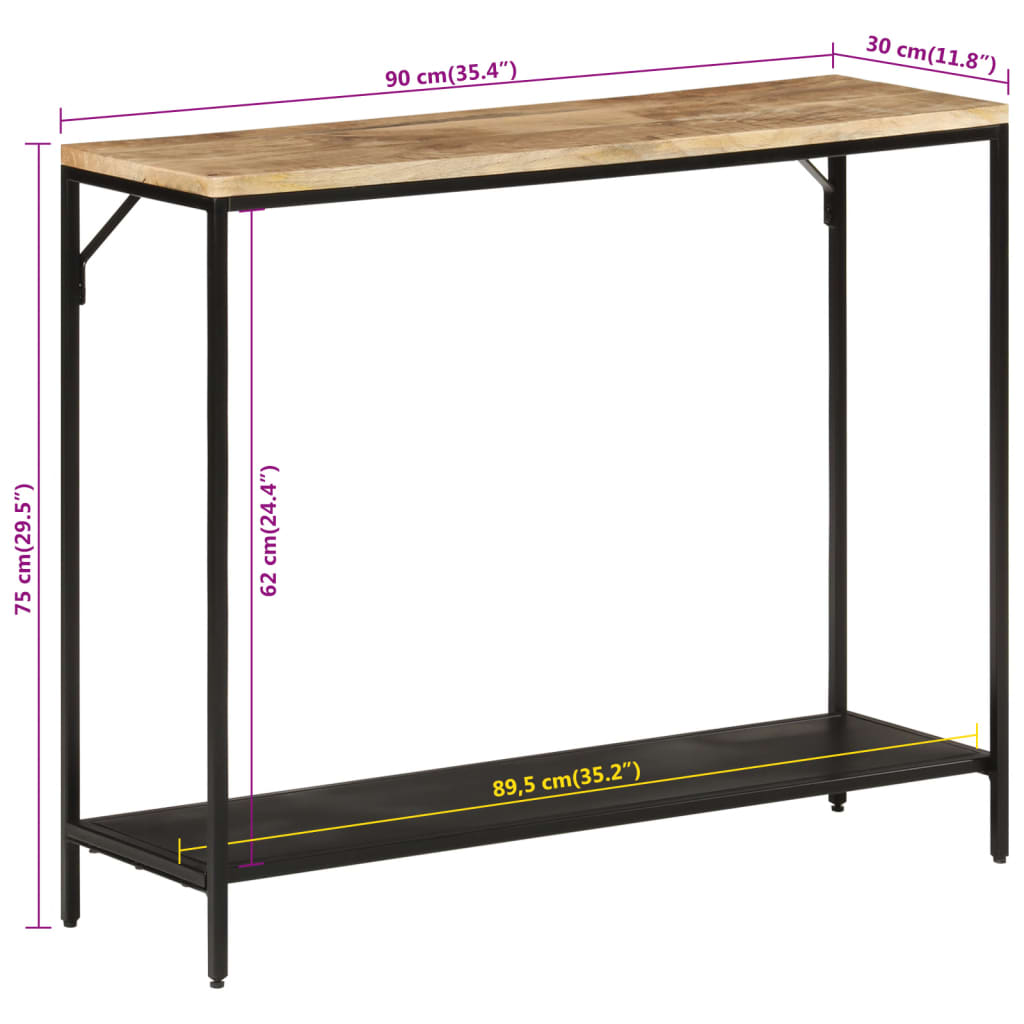 vidaXL Konzolni stol 90x30x75 cm grubo masivno drvo manga i željezo