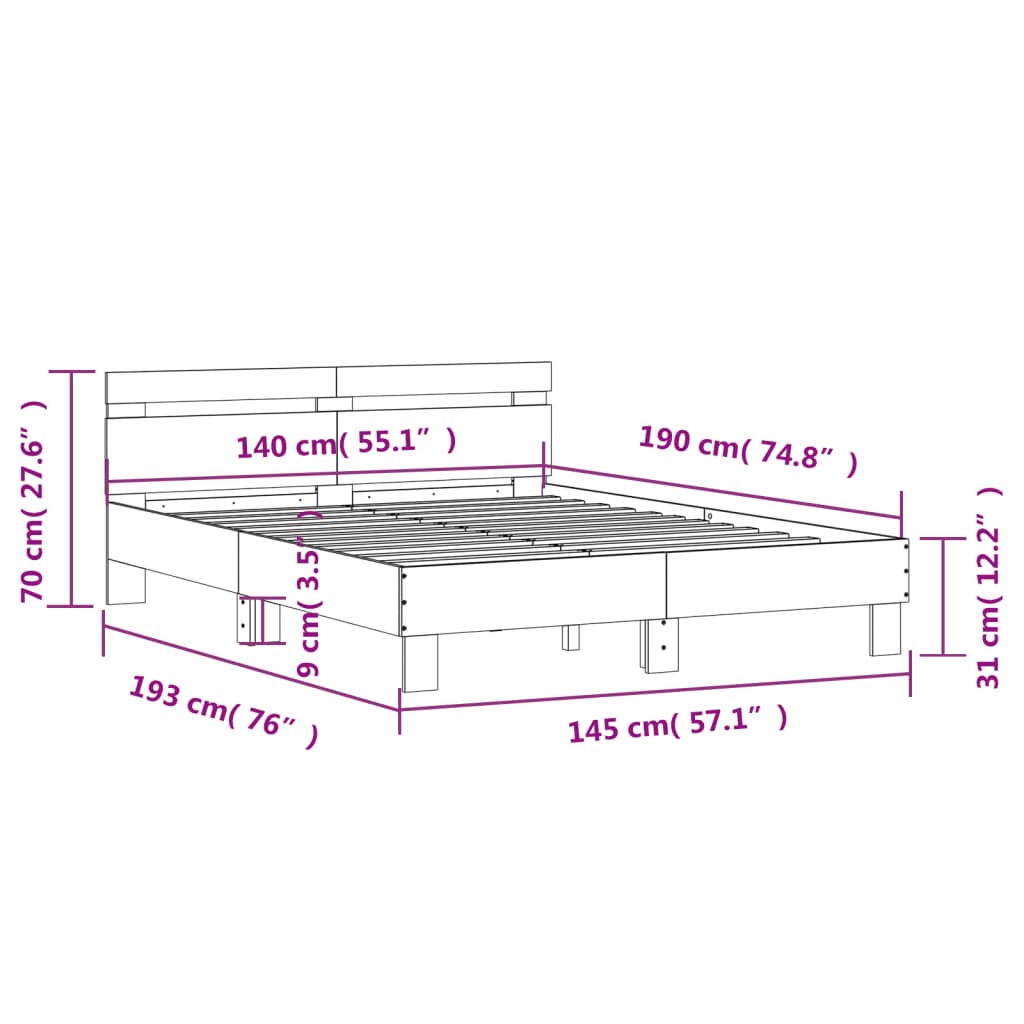 vidaXL Okvir kreveta s uzglavljem bijeli 140x190 cm konstruiranog drva