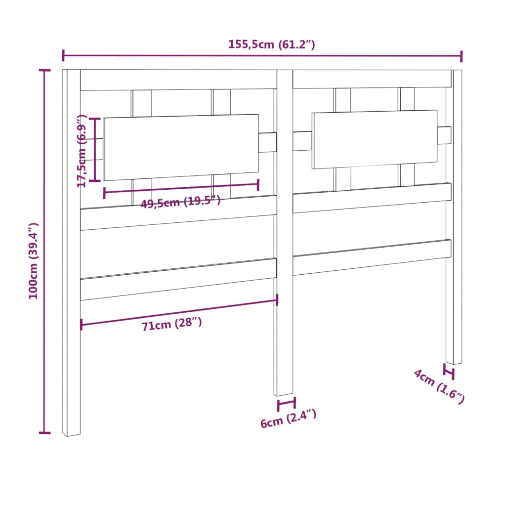 vidaXL Uzglavlje za krevet crni 155,5 x 4 x 100 cm od masivne borovine