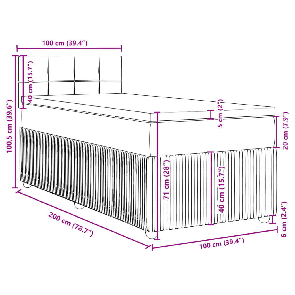 vidaXL Box spring krevet s madracem svjetlosivi 100x200 cm baršunasti