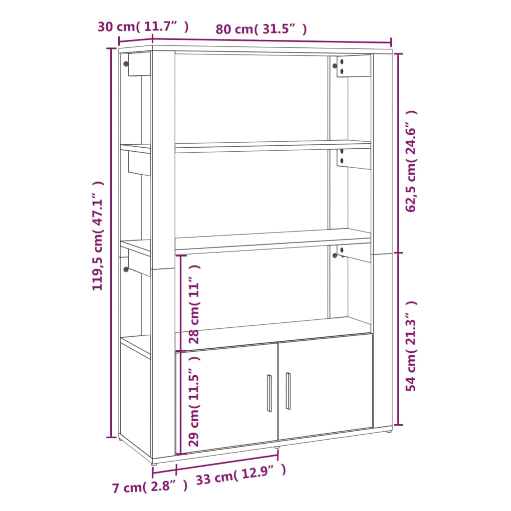 vidaXL Komoda crna 80 x 30 x 119,5 od konstruiranog drva