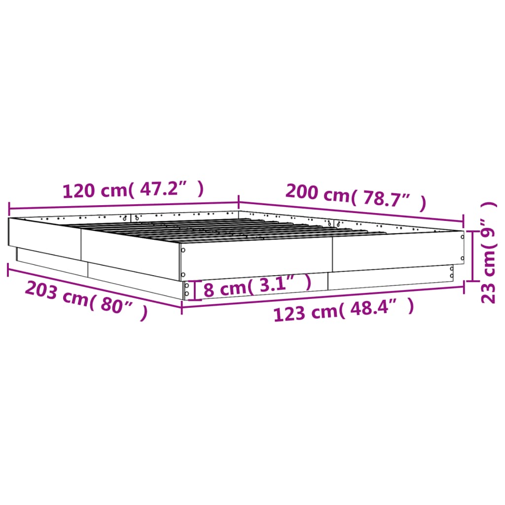 vidaXL Okvir kreveta s LED svjetlima boja hrasta sonome 120 x 200 cm