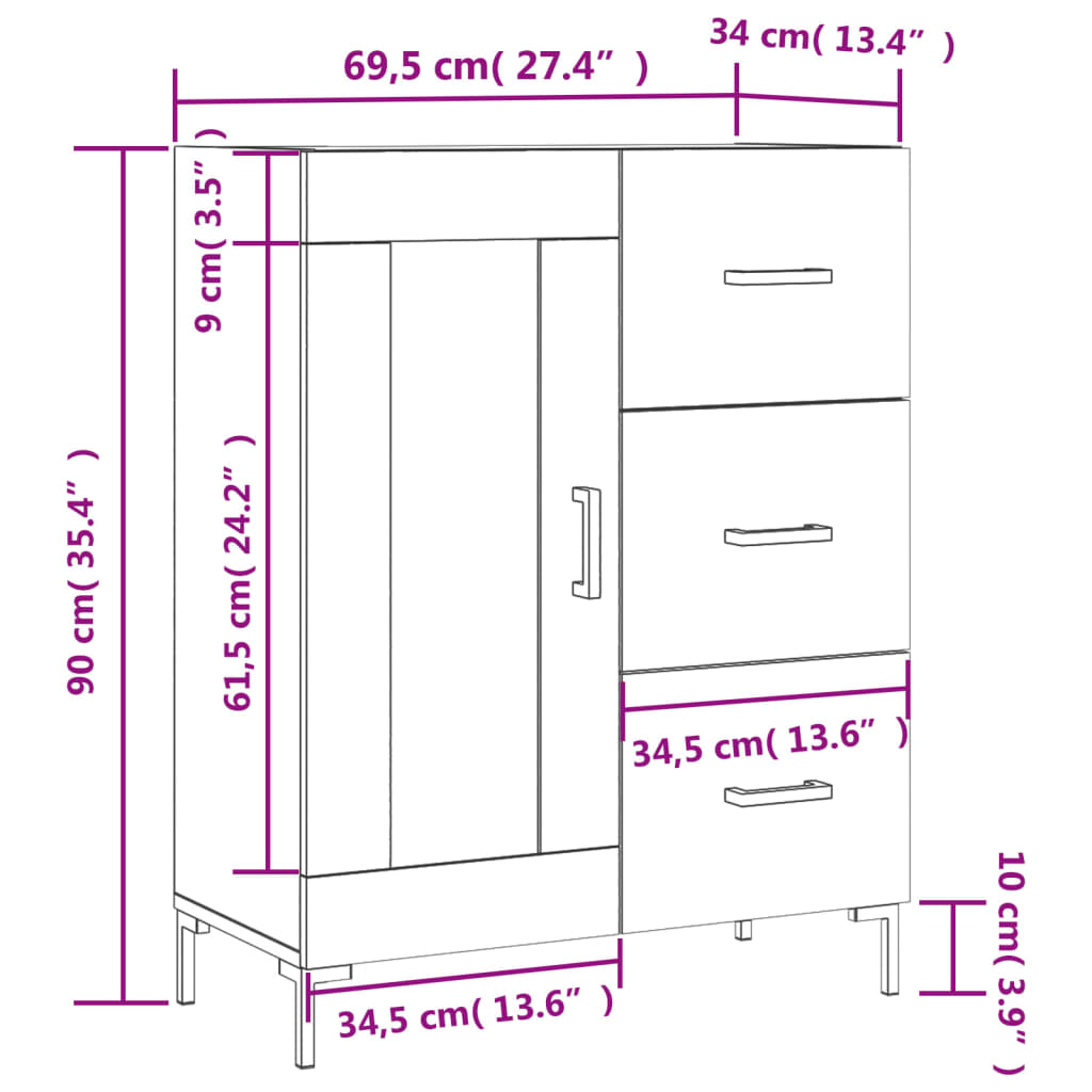 vidaXL Komoda bijela 69,5x34x90 cm od konstruiranog drva