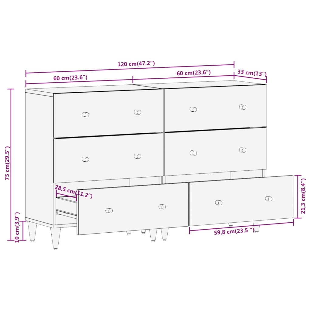 vidaXL Bočni ormarići 2 kom 60 x 33 x 75 cm od masivnog drva manga