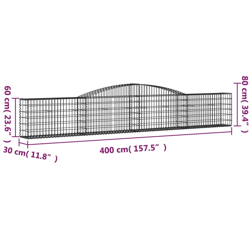 vidaXL Gabionska košara s lukom 400x30x60/80 cm pocinčano željezo