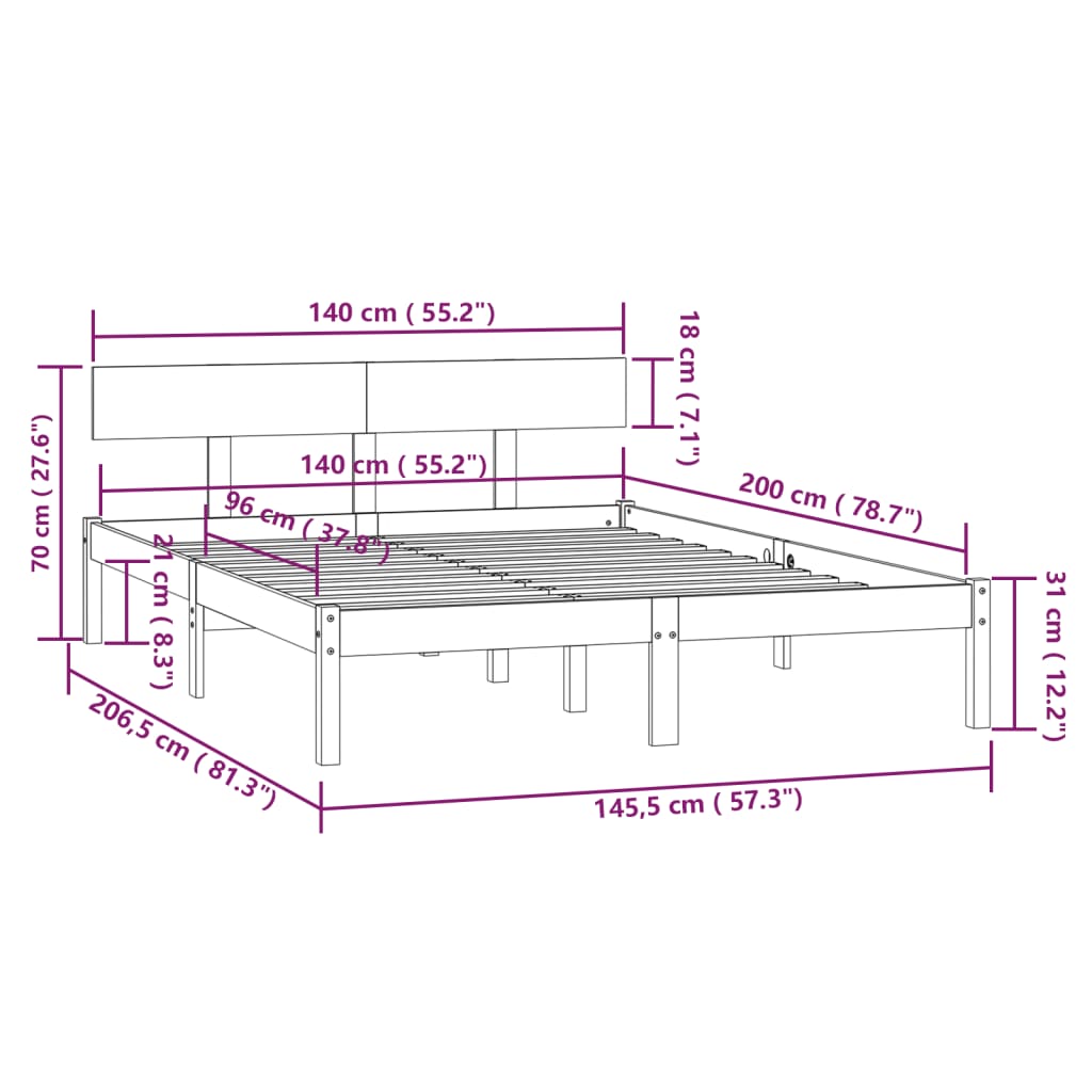 vidaXL Okvir za krevet od masivne borovine sivi 140 x 200 cm