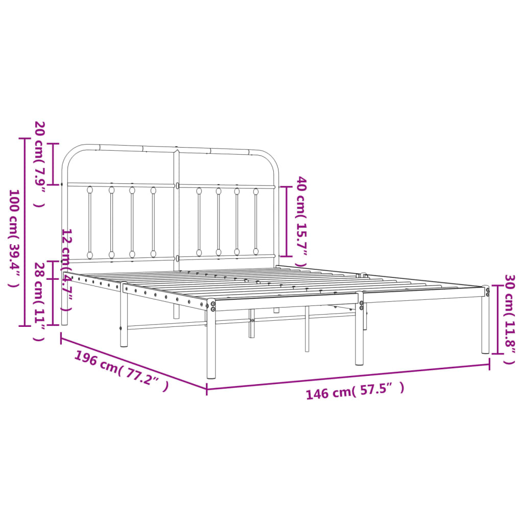 vidaXL Metalni okvir za krevet s uzglavljem crni 140x190 cm