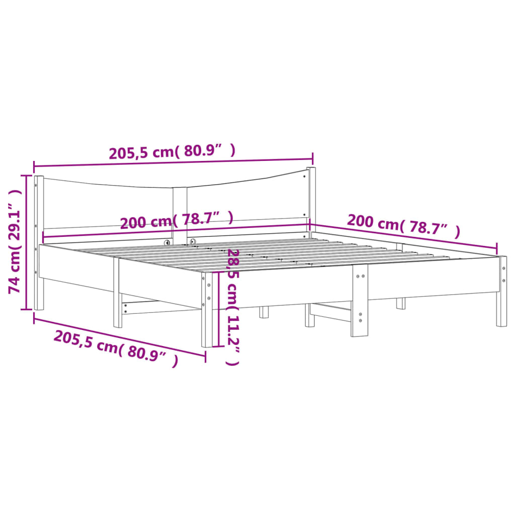 vidaXL Okvir kreveta bez madraca bijeli 200x200 cm od masivne borovine