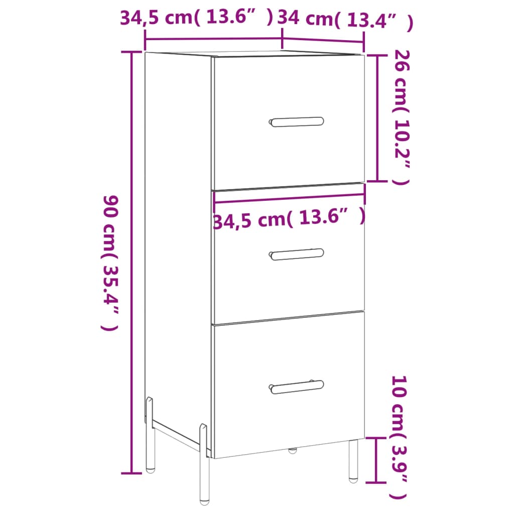 vidaXL Komoda bijela 34,5 x 34 x 90 cm od konstruiranog drva