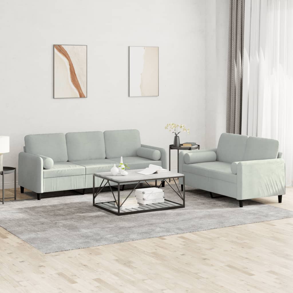 vidaXL 2-dijelni set sofa s jastucima svjetlosivi baršunasti