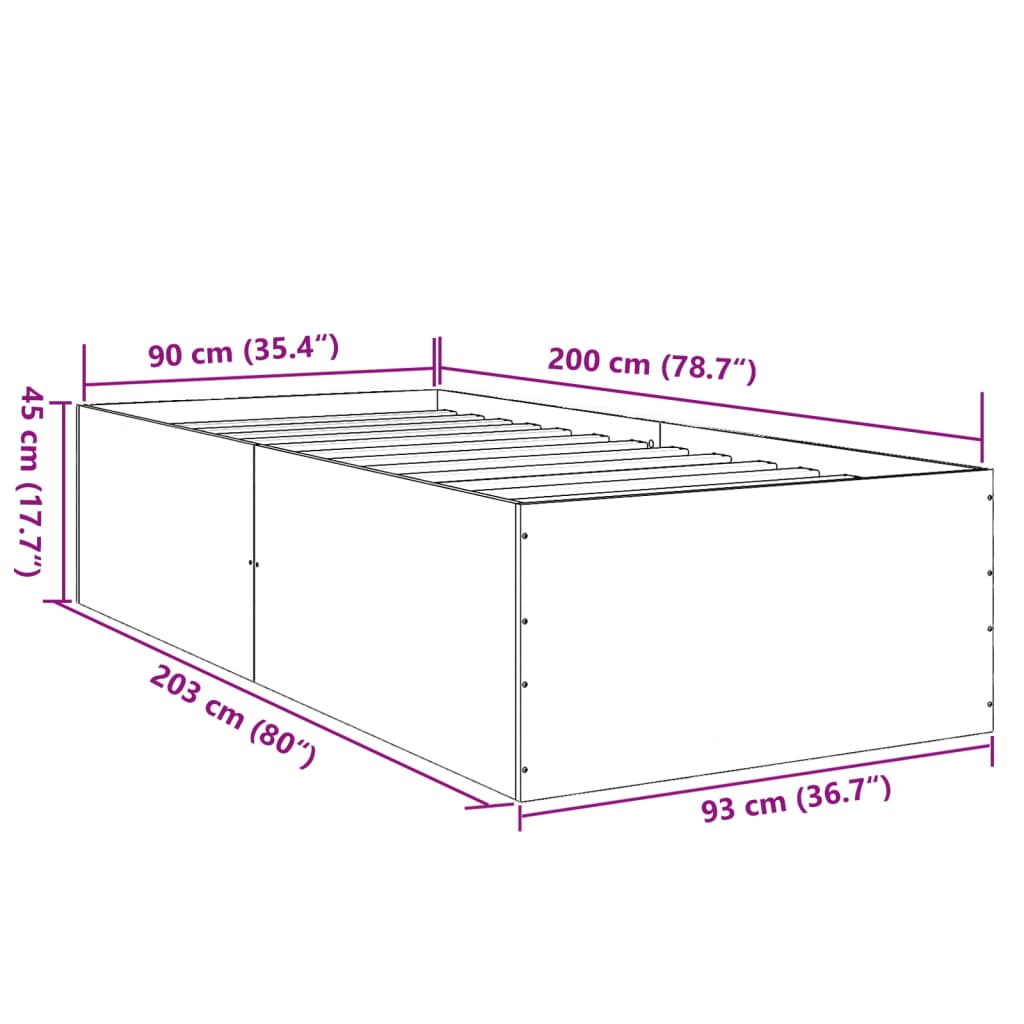 vidaXL Okvir za krevet boja hrasta 90 x 200 cm konstruirano drvo