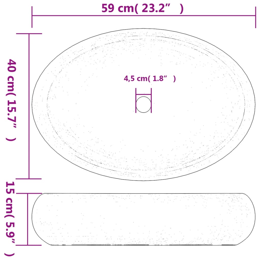 vidaXL Nadgradni umivaonik smeđi ovalni 59x40x15 cm keramički