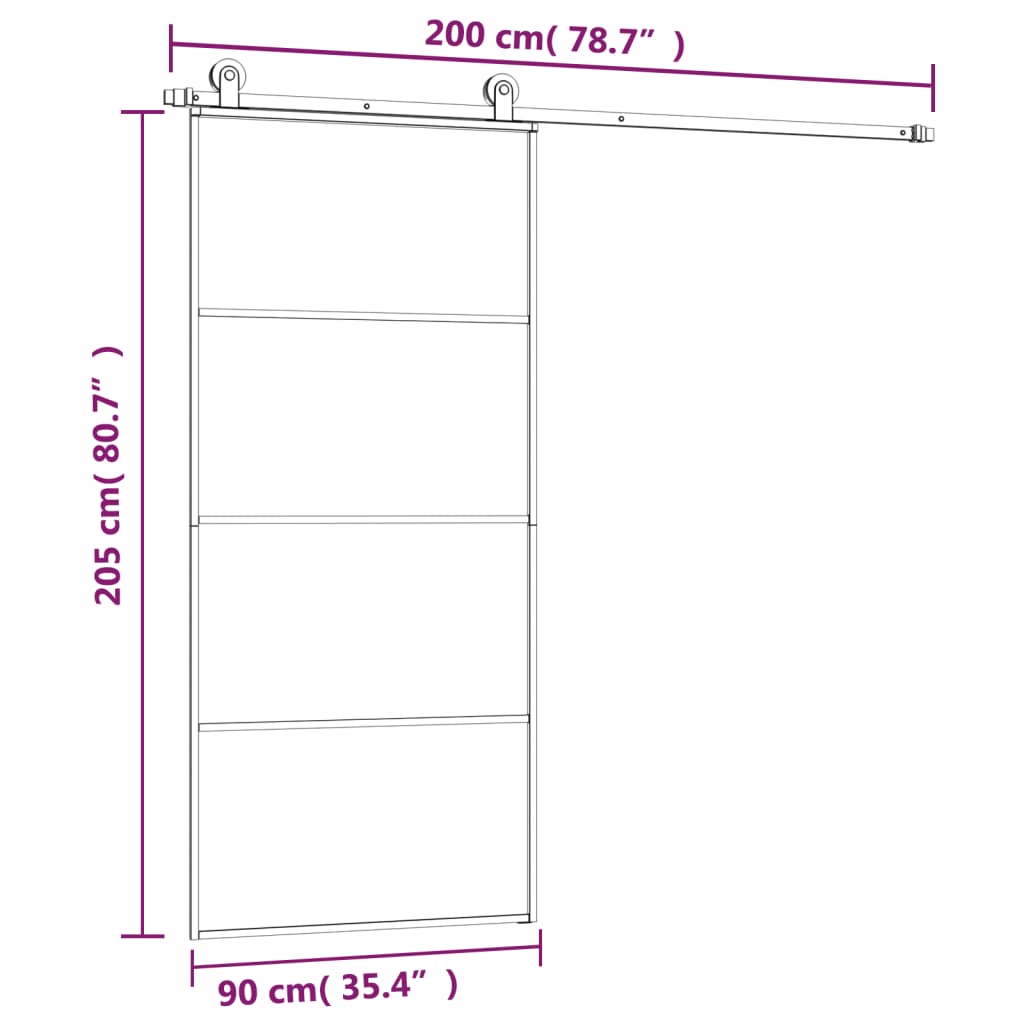 vidaXL Klizna vrata s priborom 90 x 205 cm od ESG stakla i aluminija