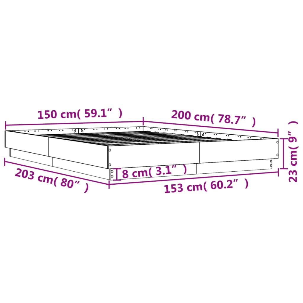 vidaXL Okvir kreveta boja betona 150x200 cm od konstruiranog drva