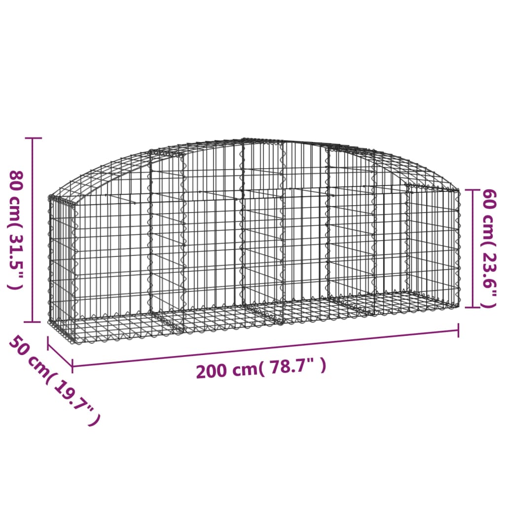 vidaXL Gabionska košara s lukom 200x50x60/80 cm pocinčano željezo