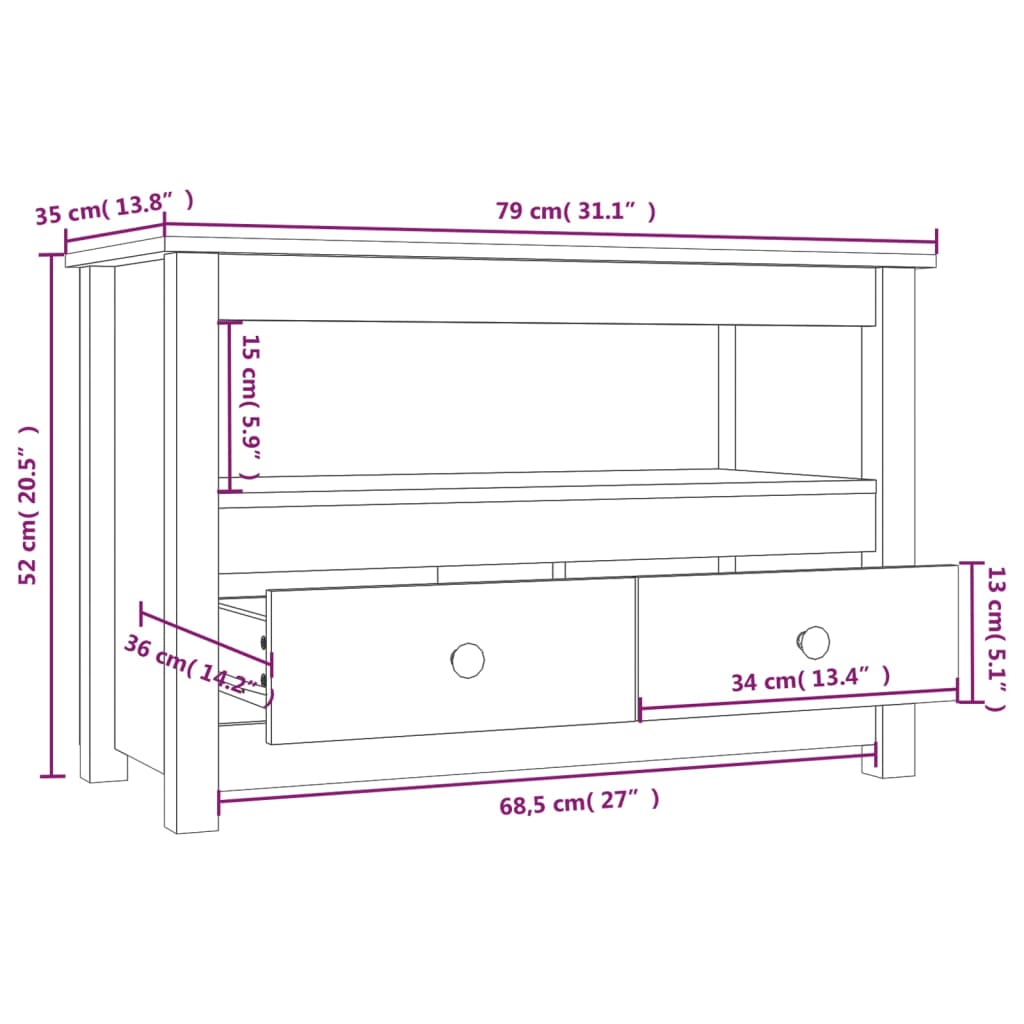 vidaXL TV ormarić 79 x 35 x 52 cm od masivne borovine