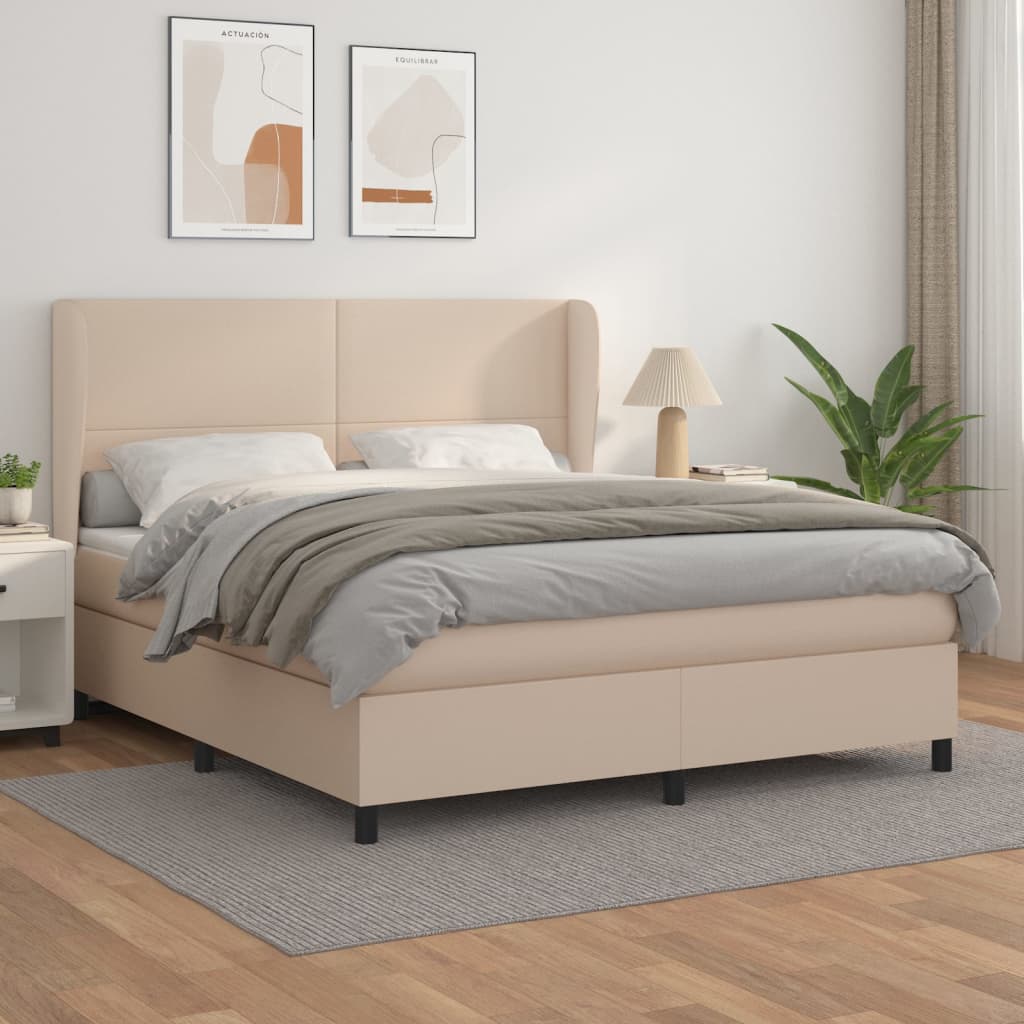 vidaXL Krevet box spring s madracem cappuccino 180x200 cm umjetna koža