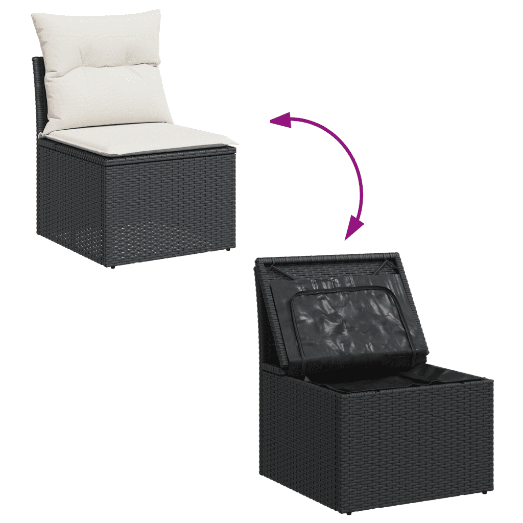 vidaXL 9-dijelni set vrtnih sofa s jastucima crni od poliratana