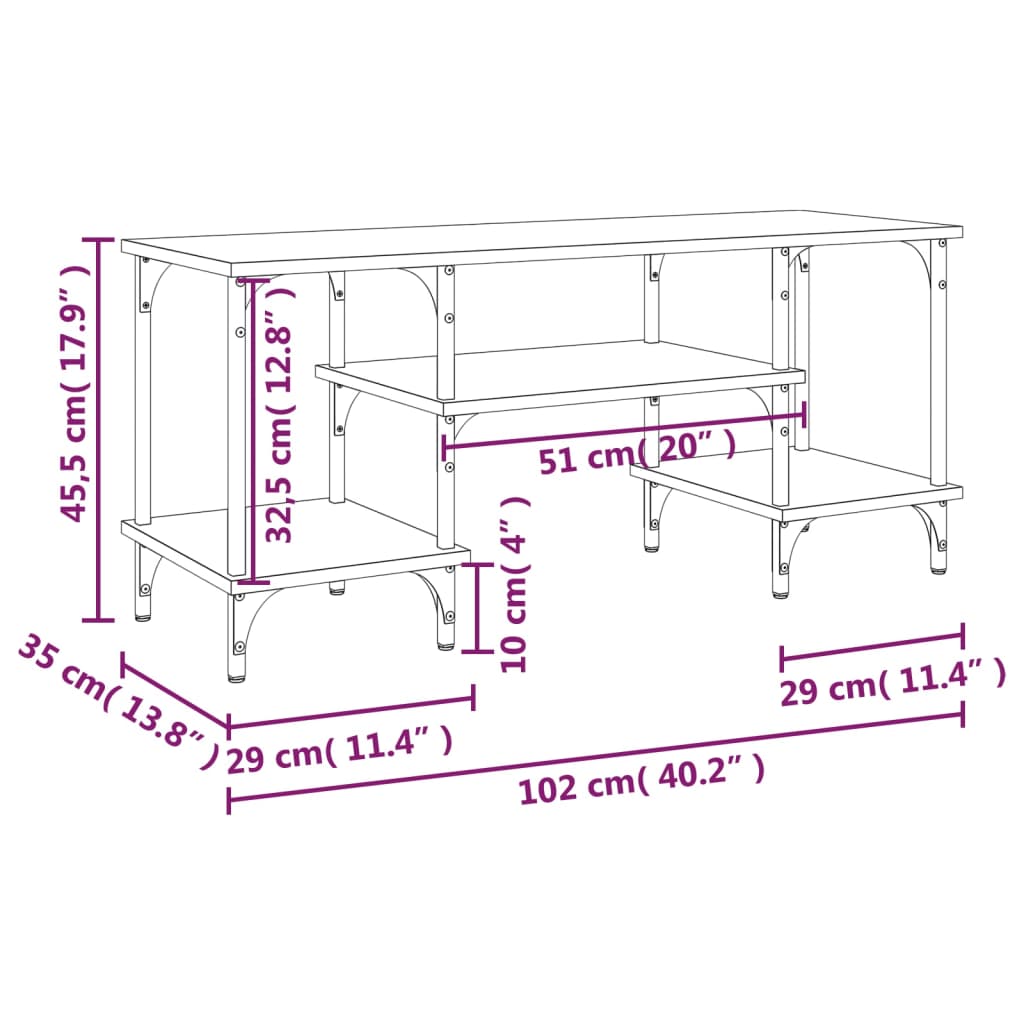 vidaXL TV ormarić boja hrasta 102 x 35 x 45,5 cm od konstruiranog drva