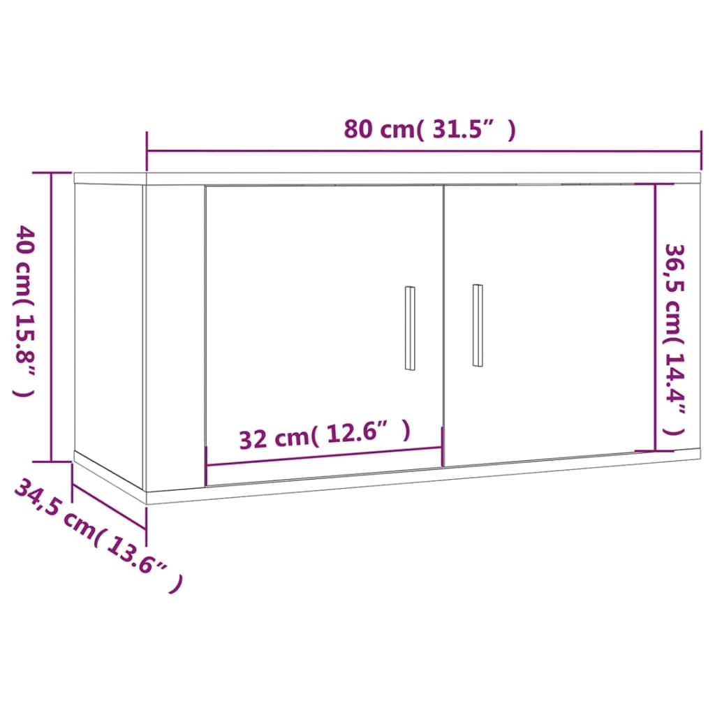 vidaXL Zidni TV ormarići 2 kom siva boja betona 80x34,5x40 cm