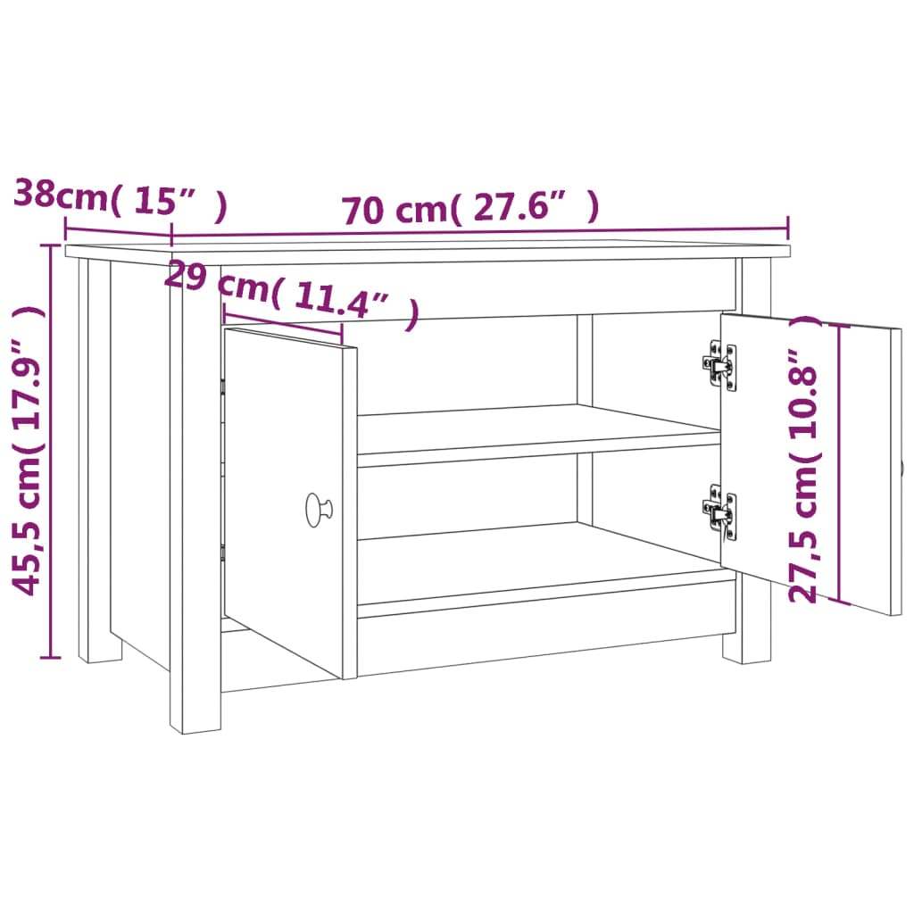 vidaXL Ormarić za cipele crni 70 x 38 x 45,5 cm od masivne borovine