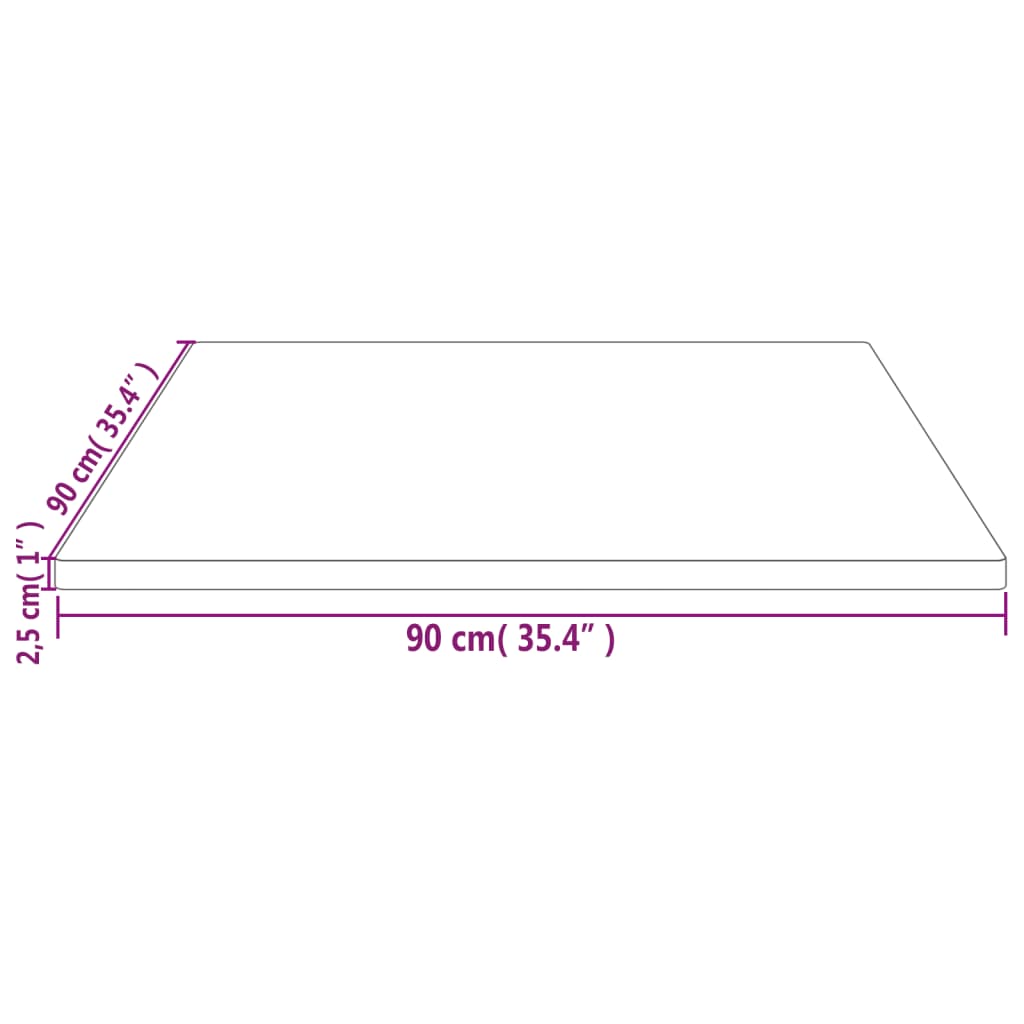 vidaXL Ploča za stol bijela 90x90x2,5 cm masivna borovina četvrtasta