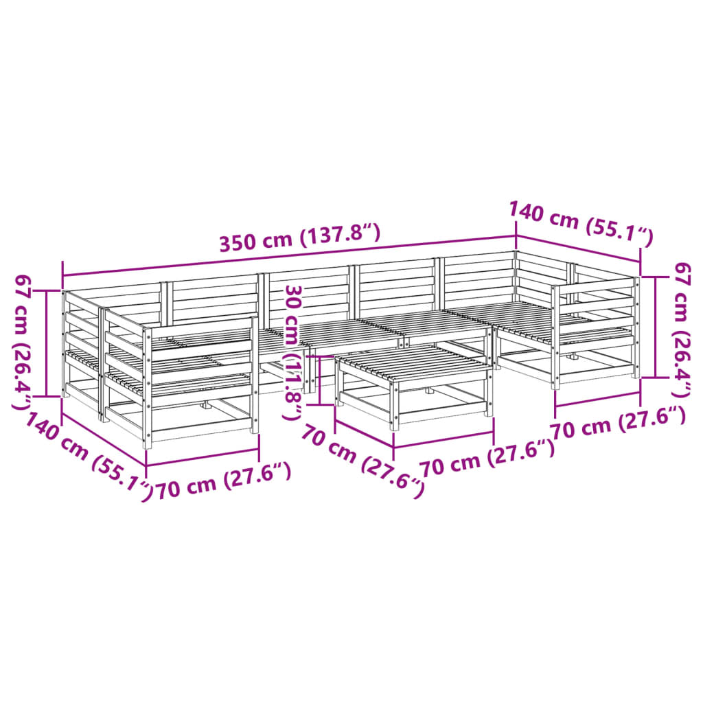 vidaXL 8-dijelni set vrtnih sofa od impregnirane borovine