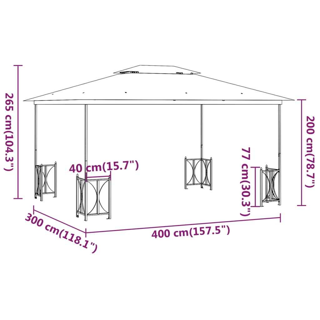 vidaXL Sjenica s bočnim zidovima i dvostrukim krovom 3 x 4 m antracit