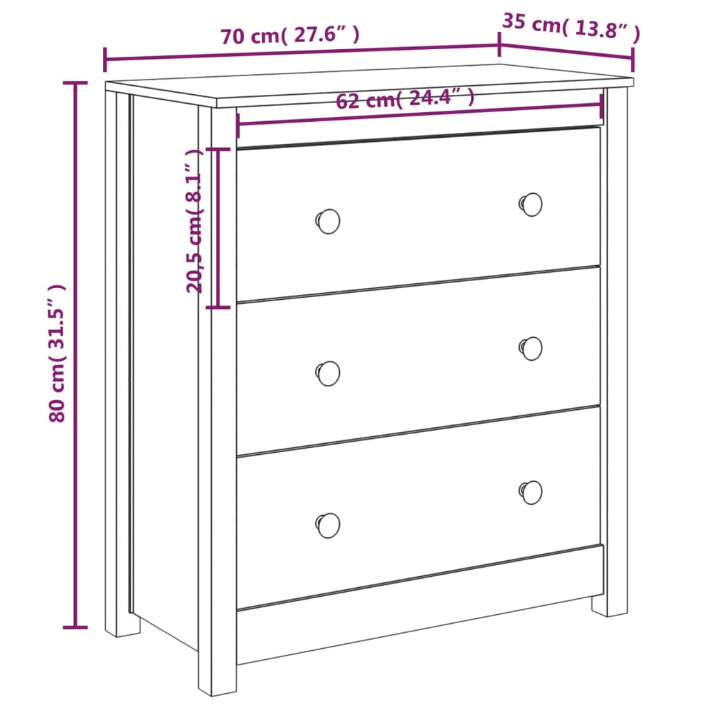 vidaXL Komoda bijela 70 x 35 x 80 cm od masivne borovine