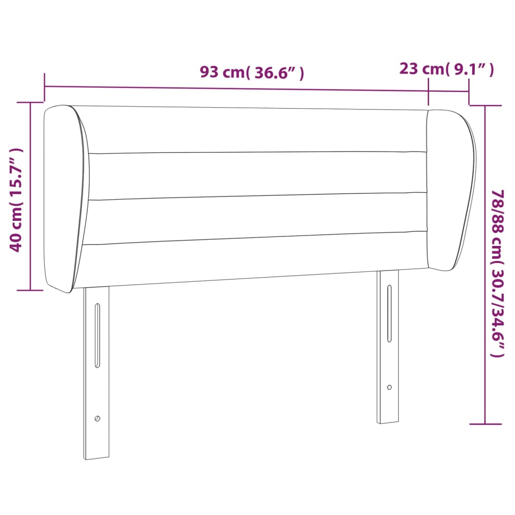 vidaXL Uzglavlje s ušima tamnosivo 93x23x78/88 cm od tkanine