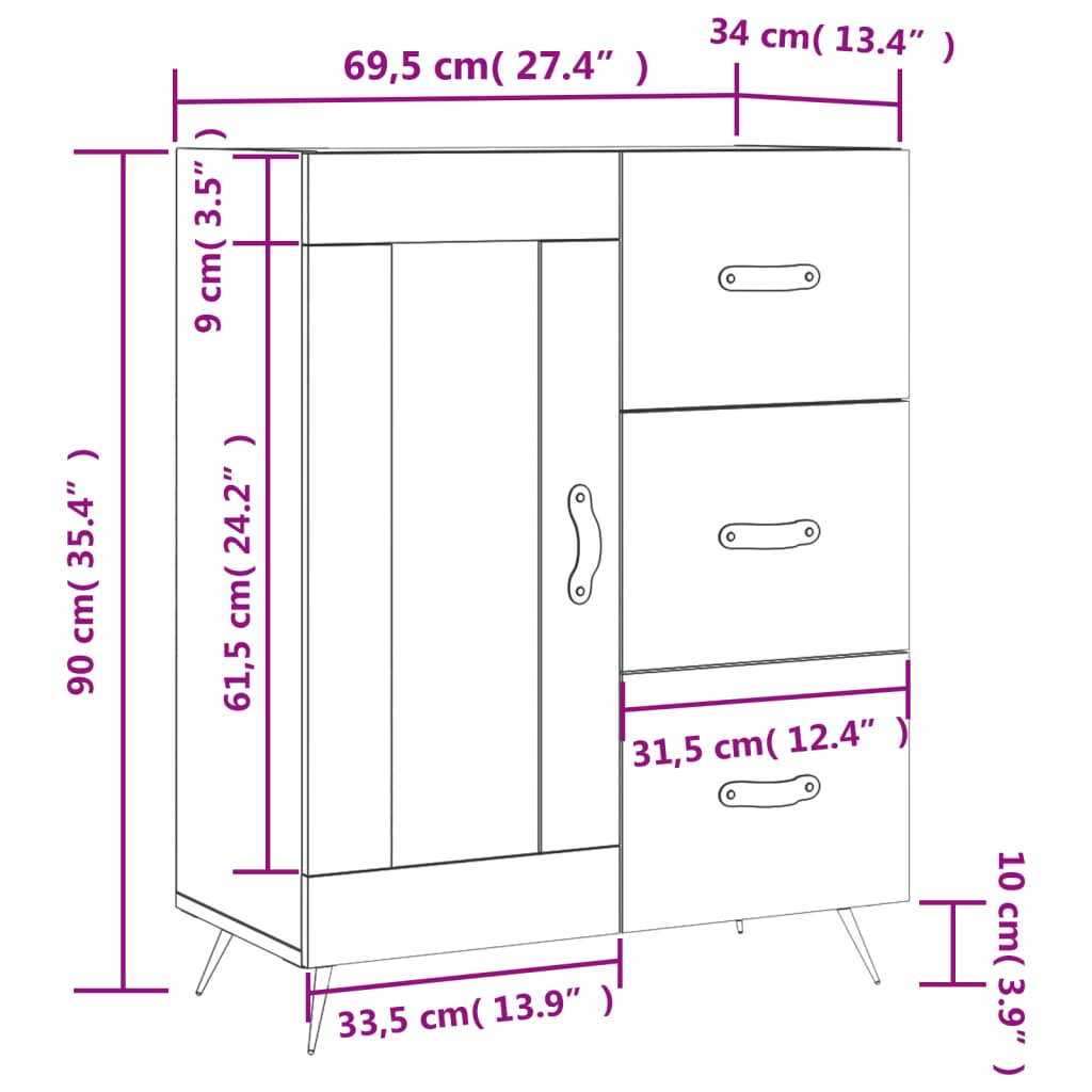 vidaXL Komoda siva boja betona 69,5x34x90 cm od konstruiranog drva