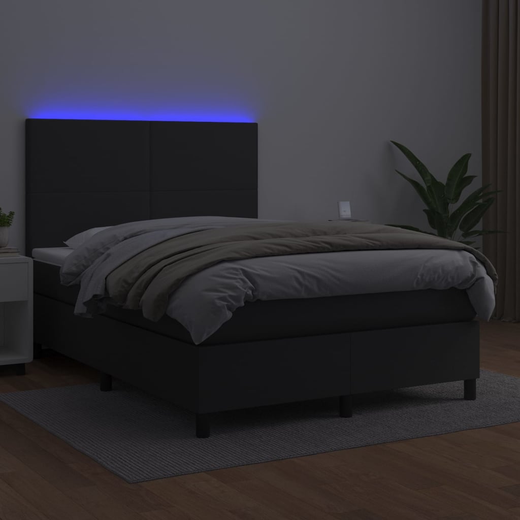 vidaXL Krevet box spring s madracem LED crni 140x200cm od umjetne kože